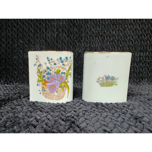 Vintage Lego Korea Teardrop Porcelain Vases – Set of 2 Floral Motif, 1950s–60s - Picture 3 of 9